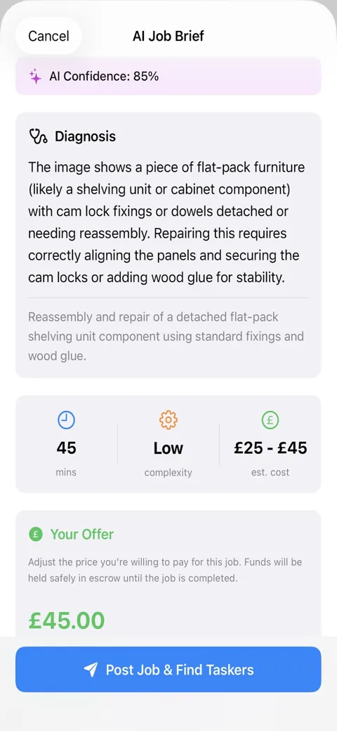 TaskSwift AI job brief screen