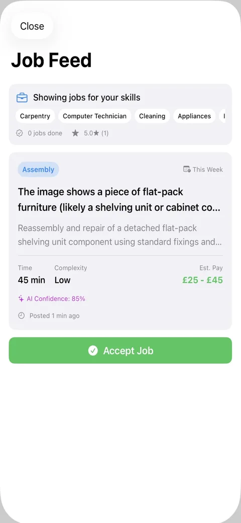 Taskers see jobs matching their skills